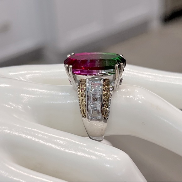 Watermelon Quartz Multigemstone 14K YG Sterling Silver Statement Ring - Picture 9 of 12